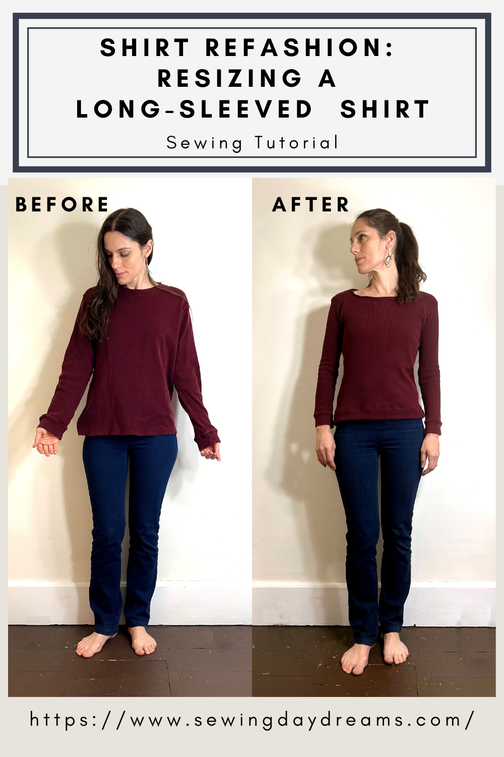 Shirt Refashion: Resizing a Long-Sleeved Shirt | Sewing Daydreams